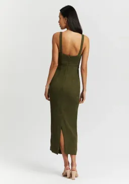 Shona Joy Simone Fitted Cut Out Dress Olive Size 8  for rent on The Volte - image 3