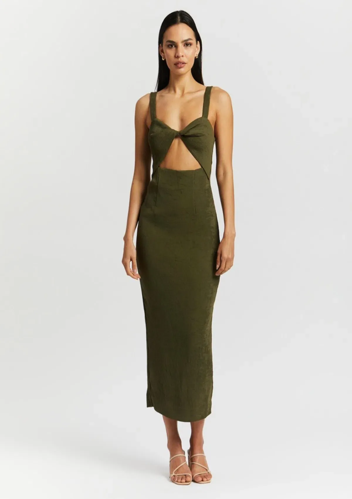 Shona Joy Simone Fitted Cut Out Dress Olive Size 8 - Image 1