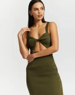 Shona Joy Simone Fitted Cut Out Dress Olive Size 8  for rent on The Volte - image 2