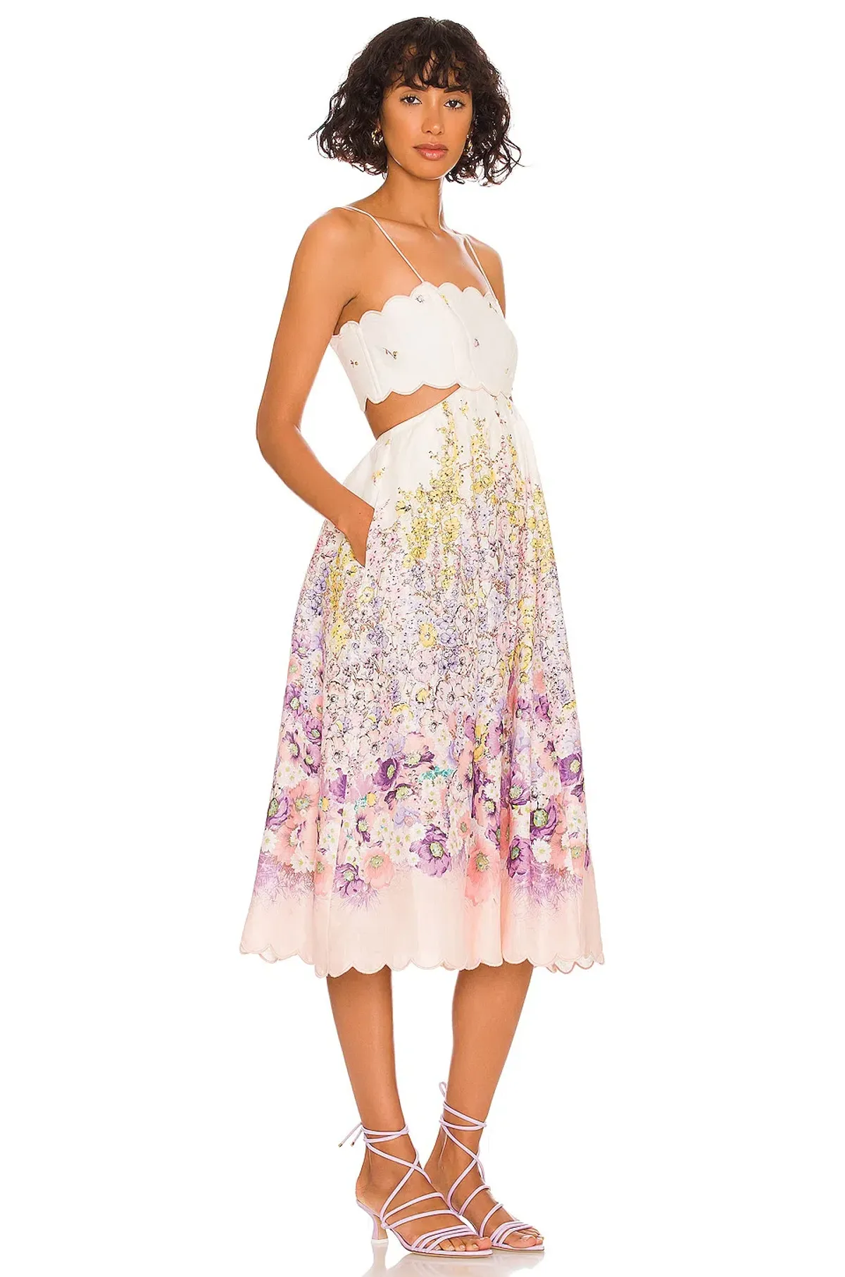 Zimmermann Jude Scallop Midi Dress Peach Gradient Floral Size 1 / Au 8 - Image 2