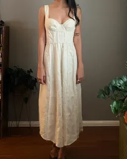Auteur Studio Ruby Frayed Linen Dress Cream Size XS  for rent on The Volte - image 1