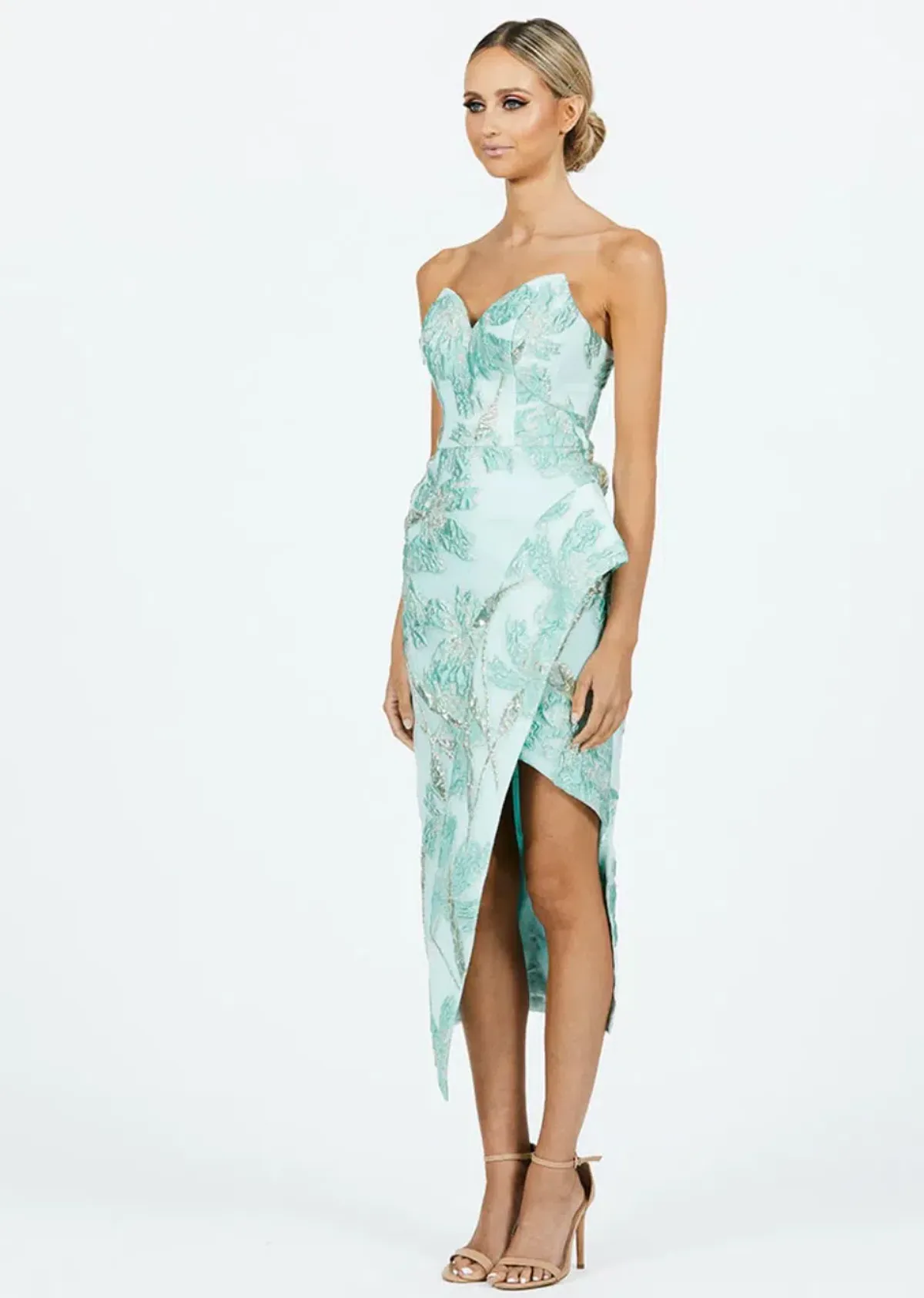 Bariano Adelina Metallic Midi Dress Turquoise Size 10 - Image 2