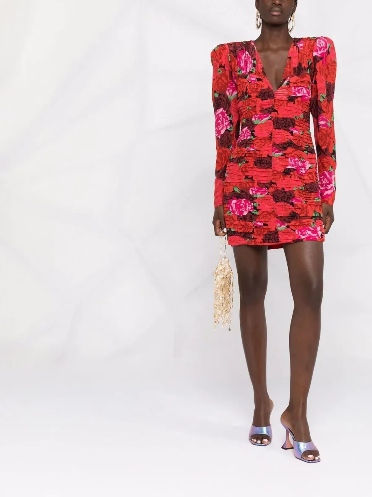Magda Butrym Red Ruched Floral-print Silk Mini Dress Size XS - Image 2