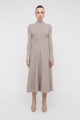 Scanlan Theodore Crepe Knit Button Dress Oyster Size 8  for rent on The Volte - image 1