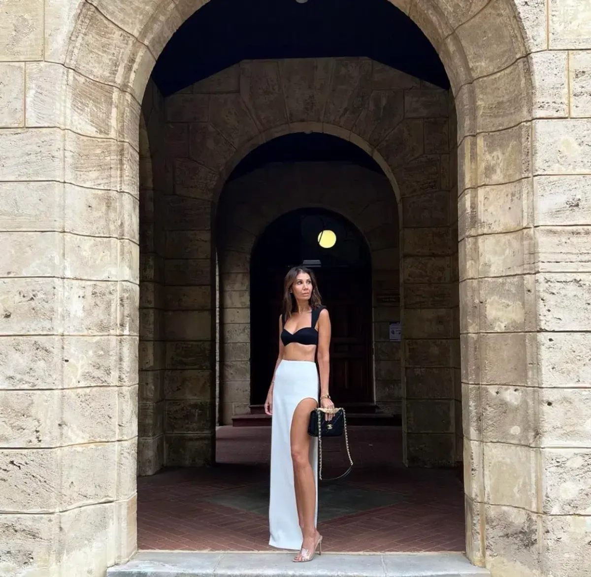 Monot Crepe Bra Top Black & Maxi Skirt White Set Size 0 - Image 8