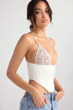 House of CB Emilee Ivory Satin and Lace Corset White Size 8 for rent on The Volte - image 2