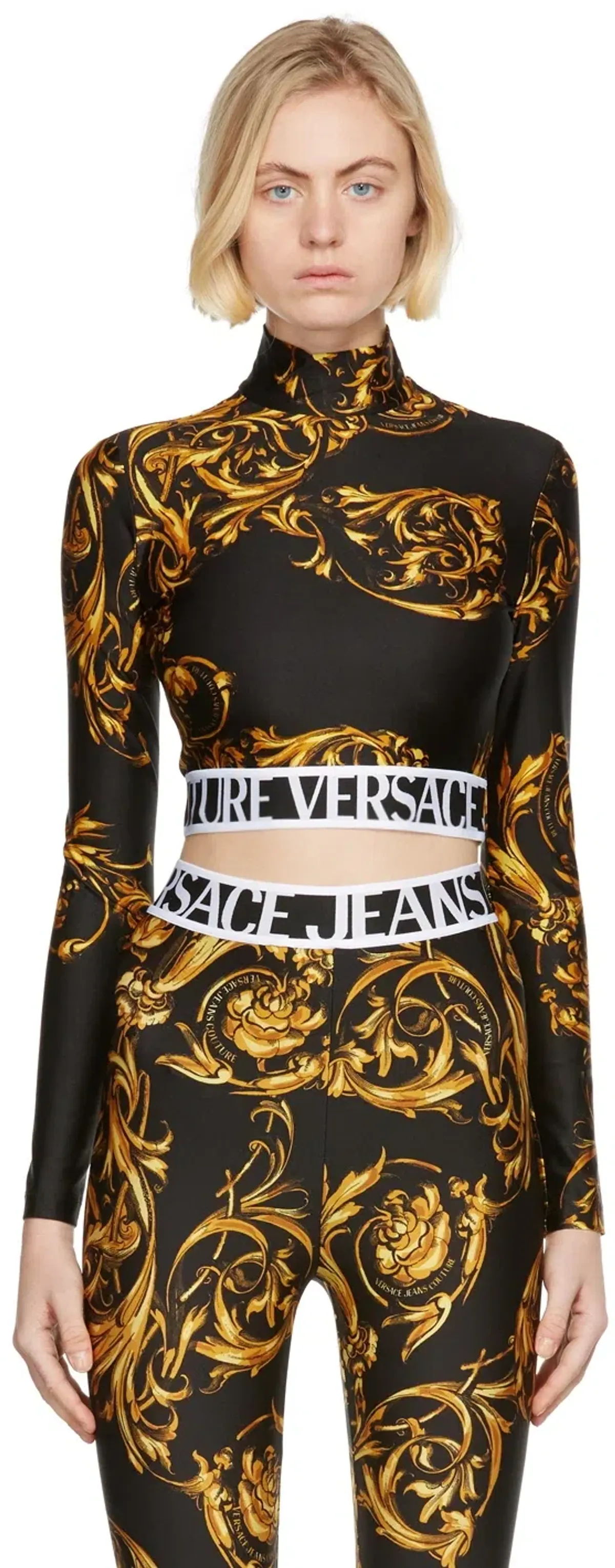 Versace Garland Crop Top and Leggings Set Black/Print Size 8 - Image 4