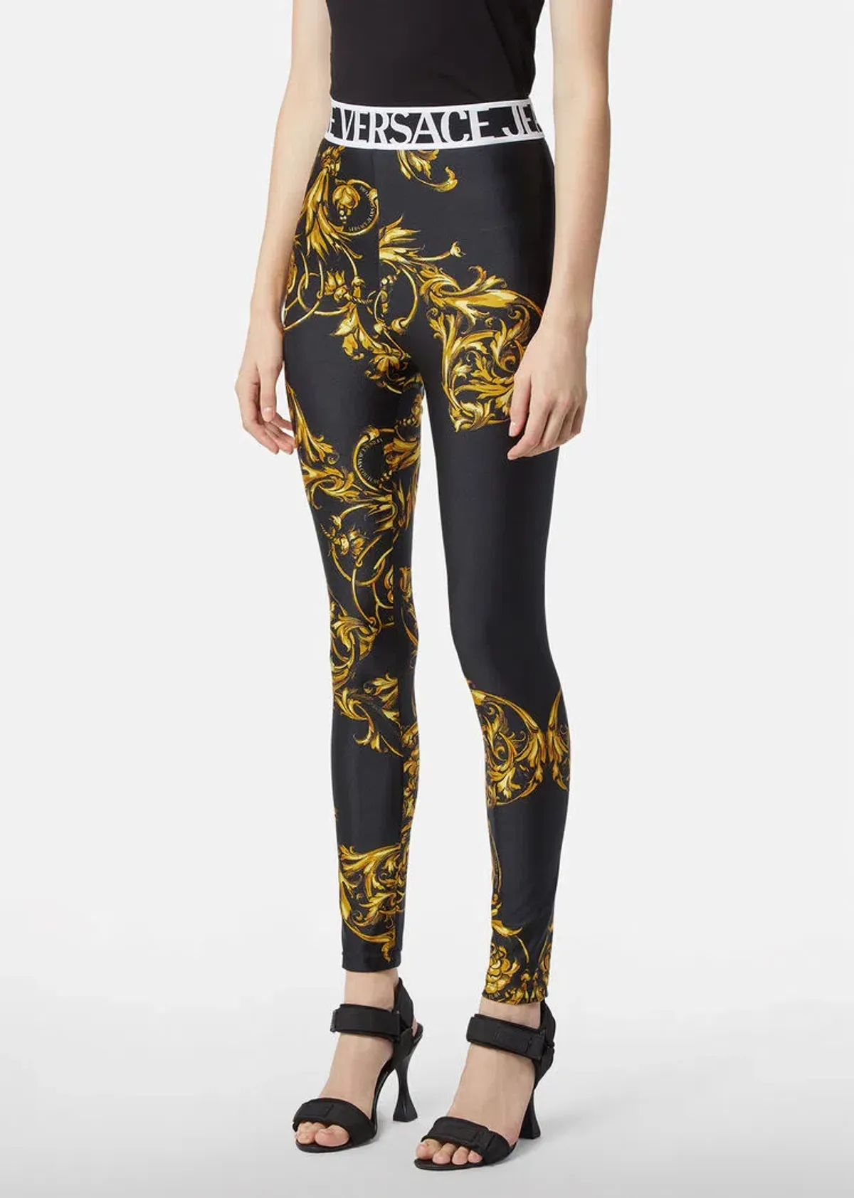 Versace Garland Crop Top and Leggings Set Black/Print Size 8 - Image 3