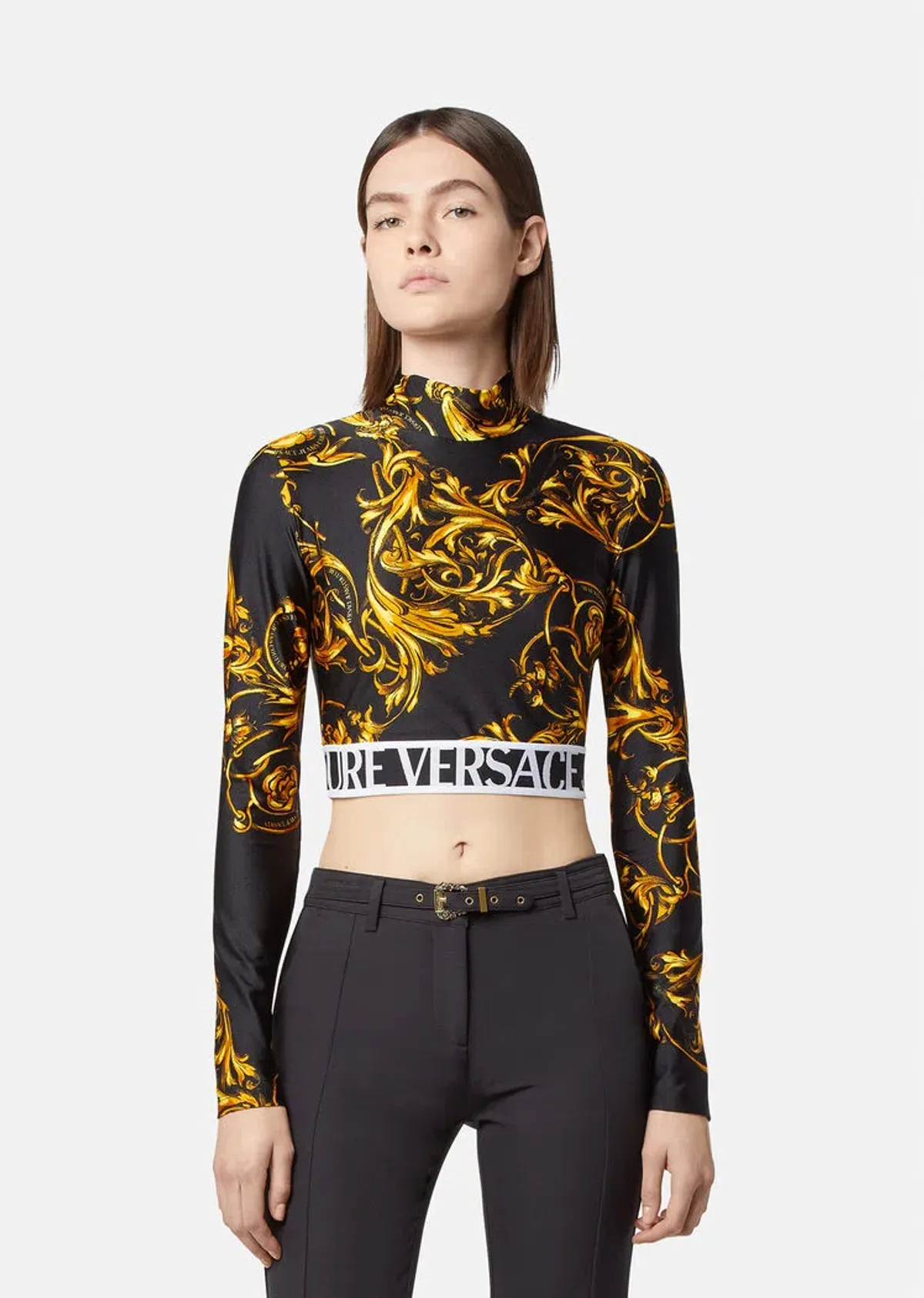 Versace Garland Crop Top and Leggings Set Black/Print Size 8 - Image 2