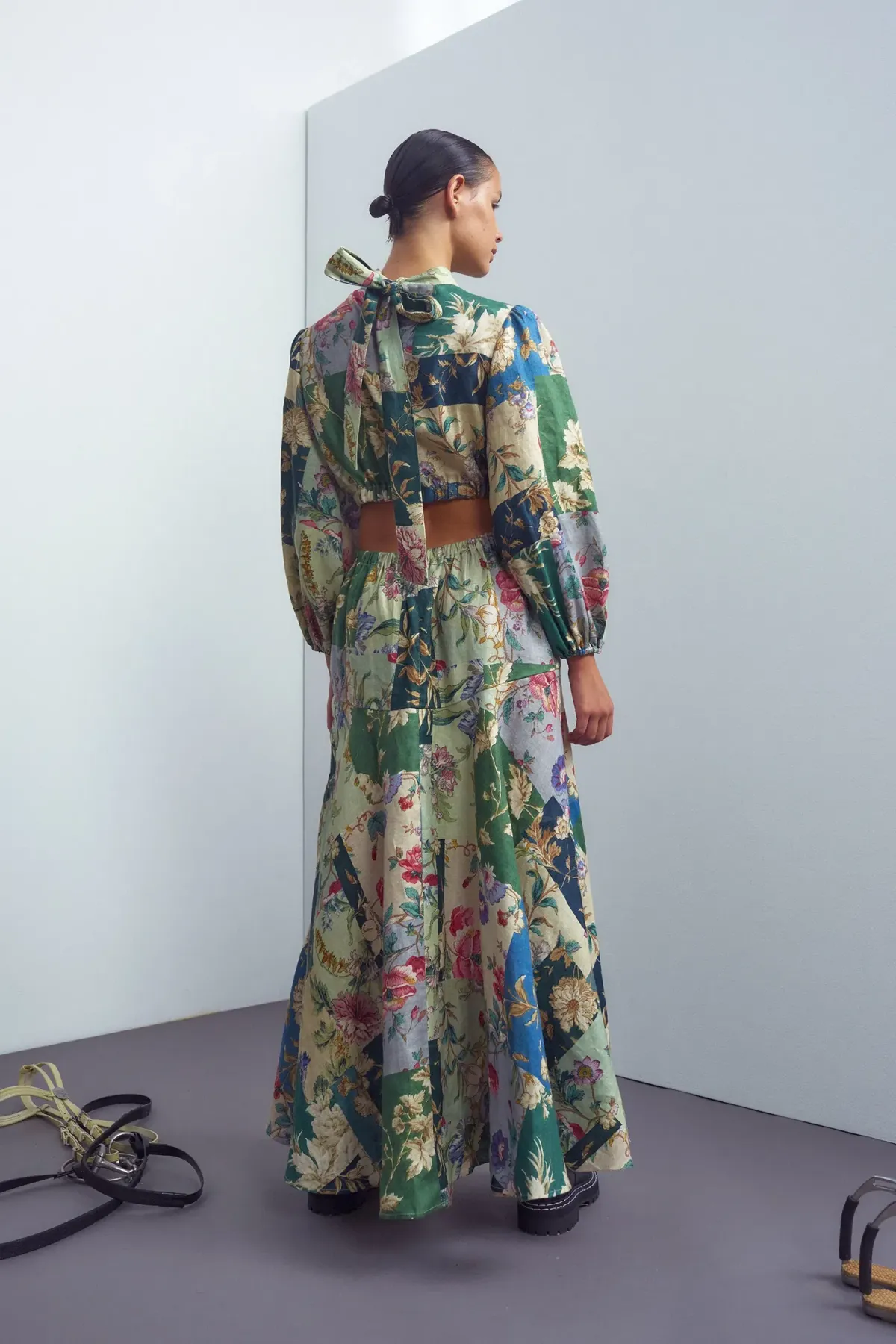 Loretta Patchwork Midi Dress Print Size 10 - Image 3
