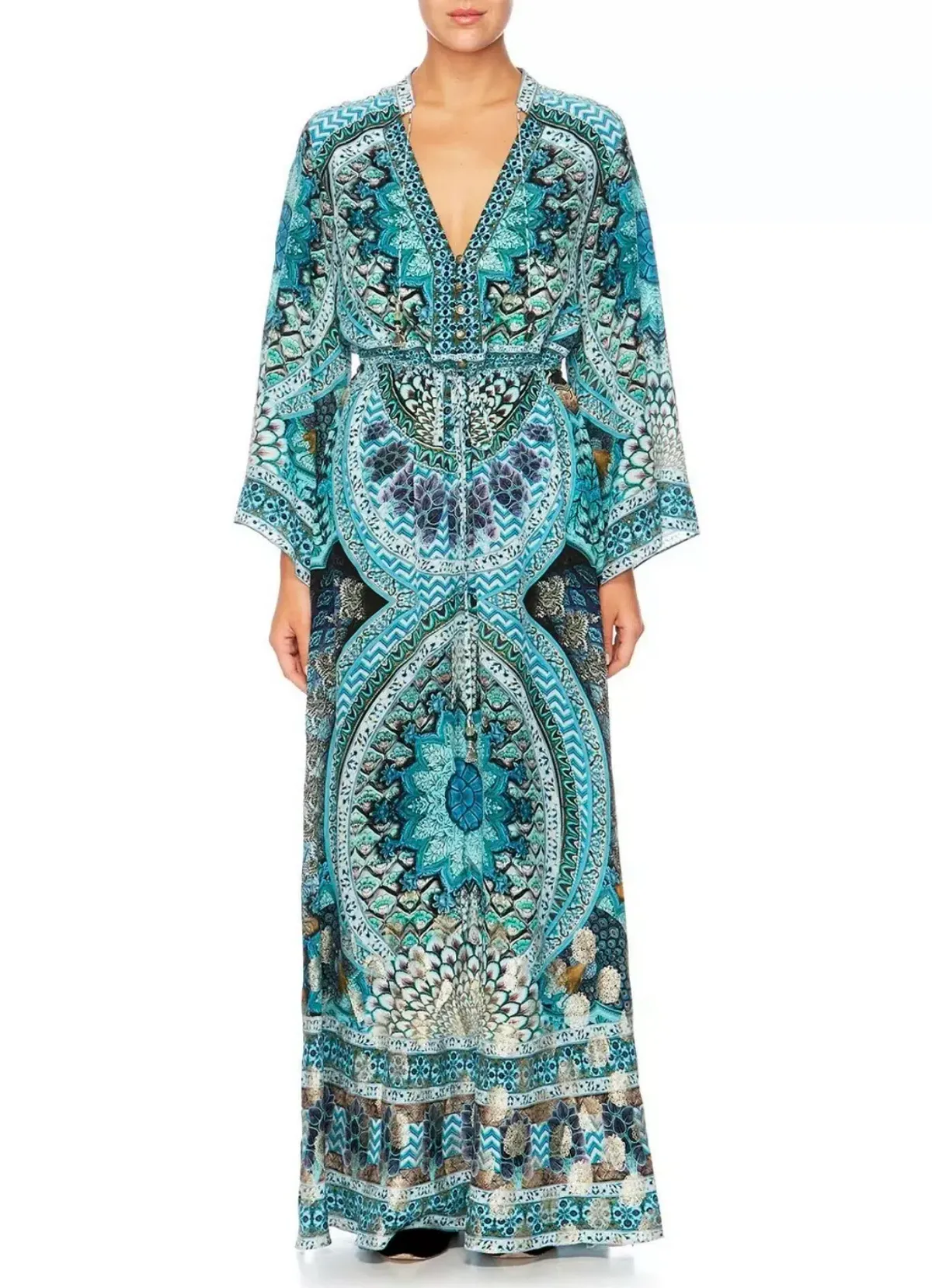 Camilla Drawstring Button Up Dress Turn On The Charm Print Size L - Image 9