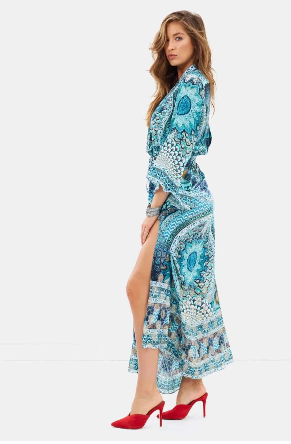 Camilla Drawstring Button Up Dress Turn On The Charm Print Size L - Image 2