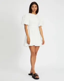 Aere Puff Sleeve Linen Mini Dress White Size 6 for rent on The Volte - image 1