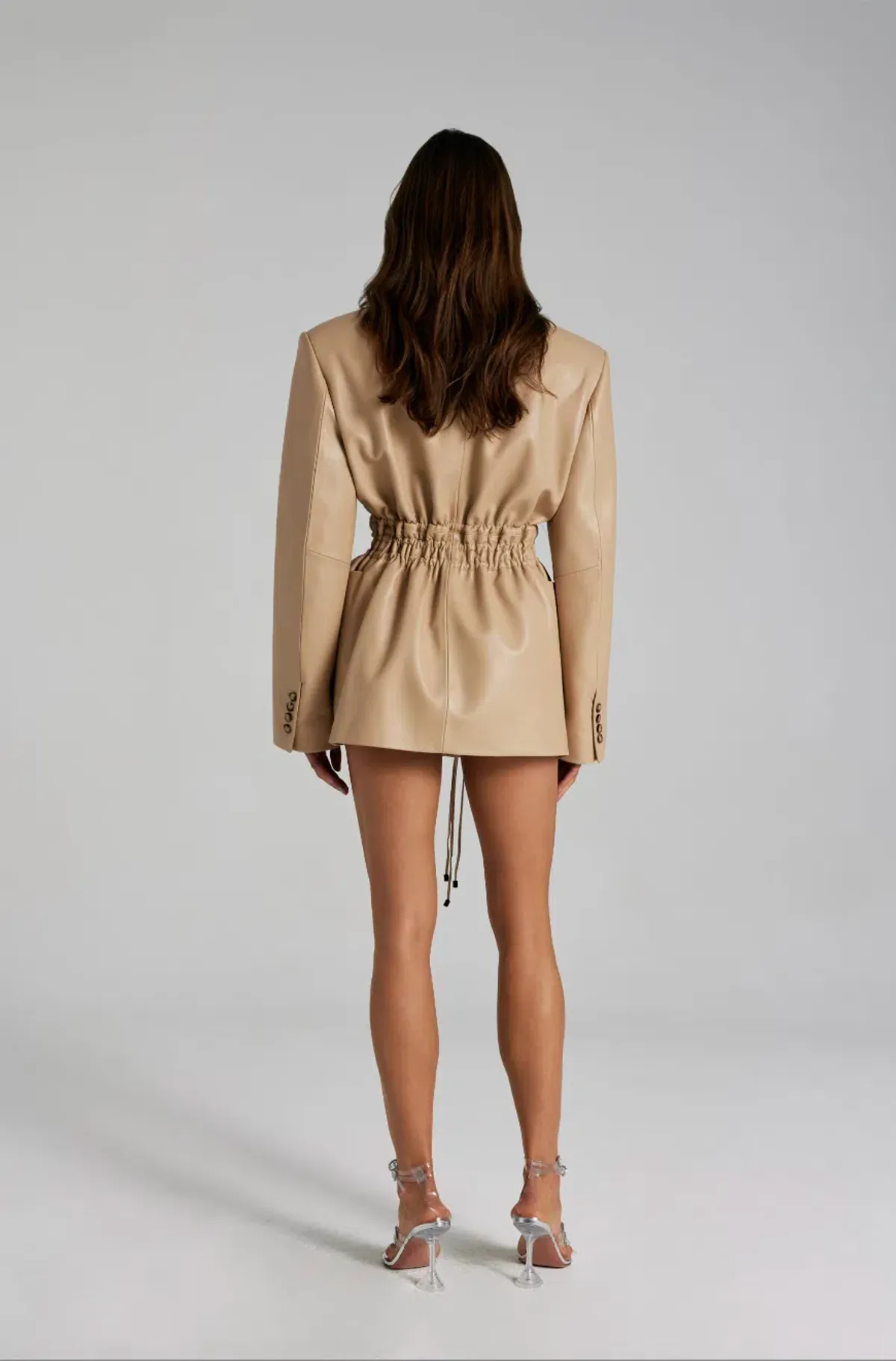 The Mannei Khazali Tailored Leather Blazer Beige Size 8  - Image 3