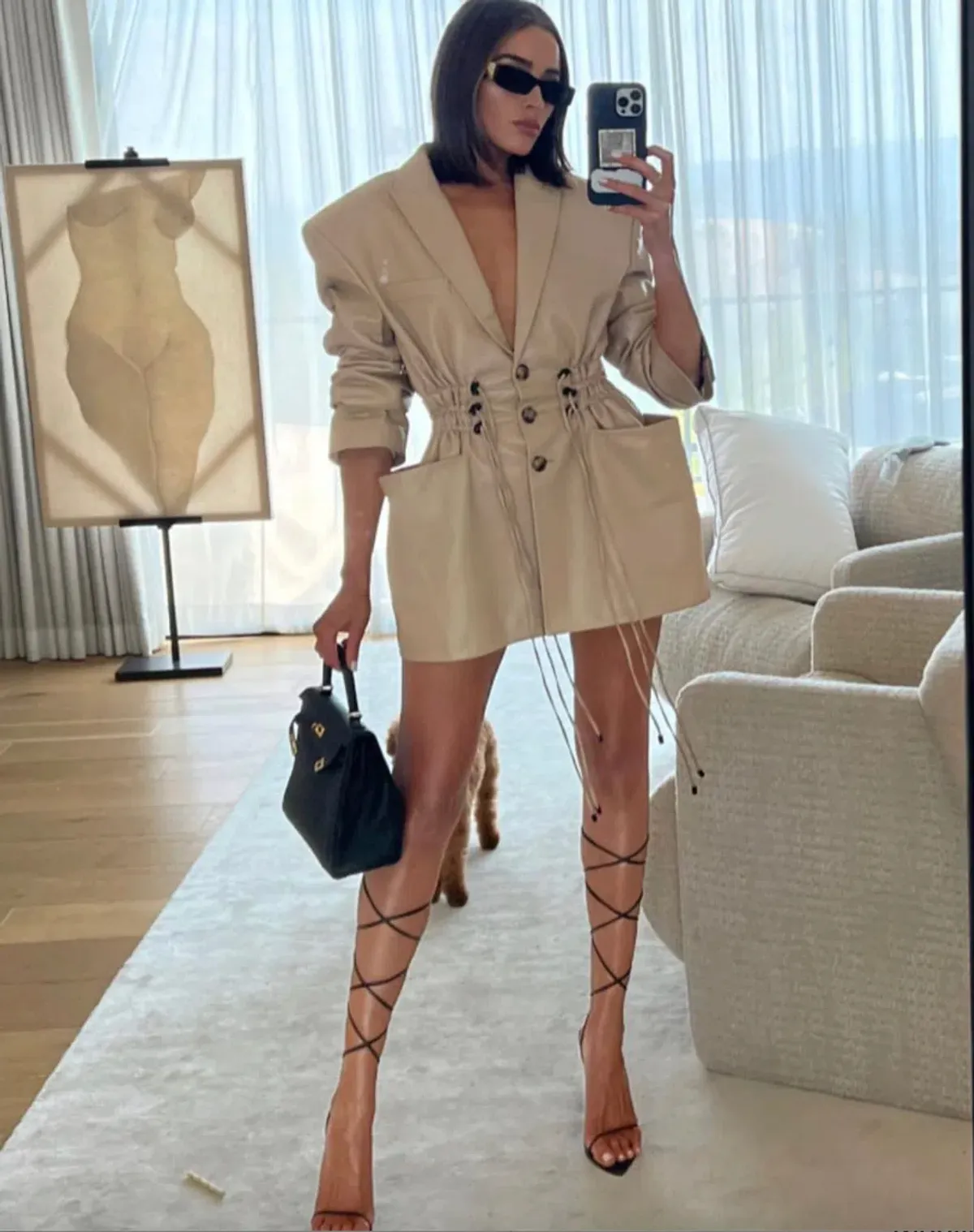 The Mannei Khazali Tailored Leather Blazer Beige Size 8  - Image 11