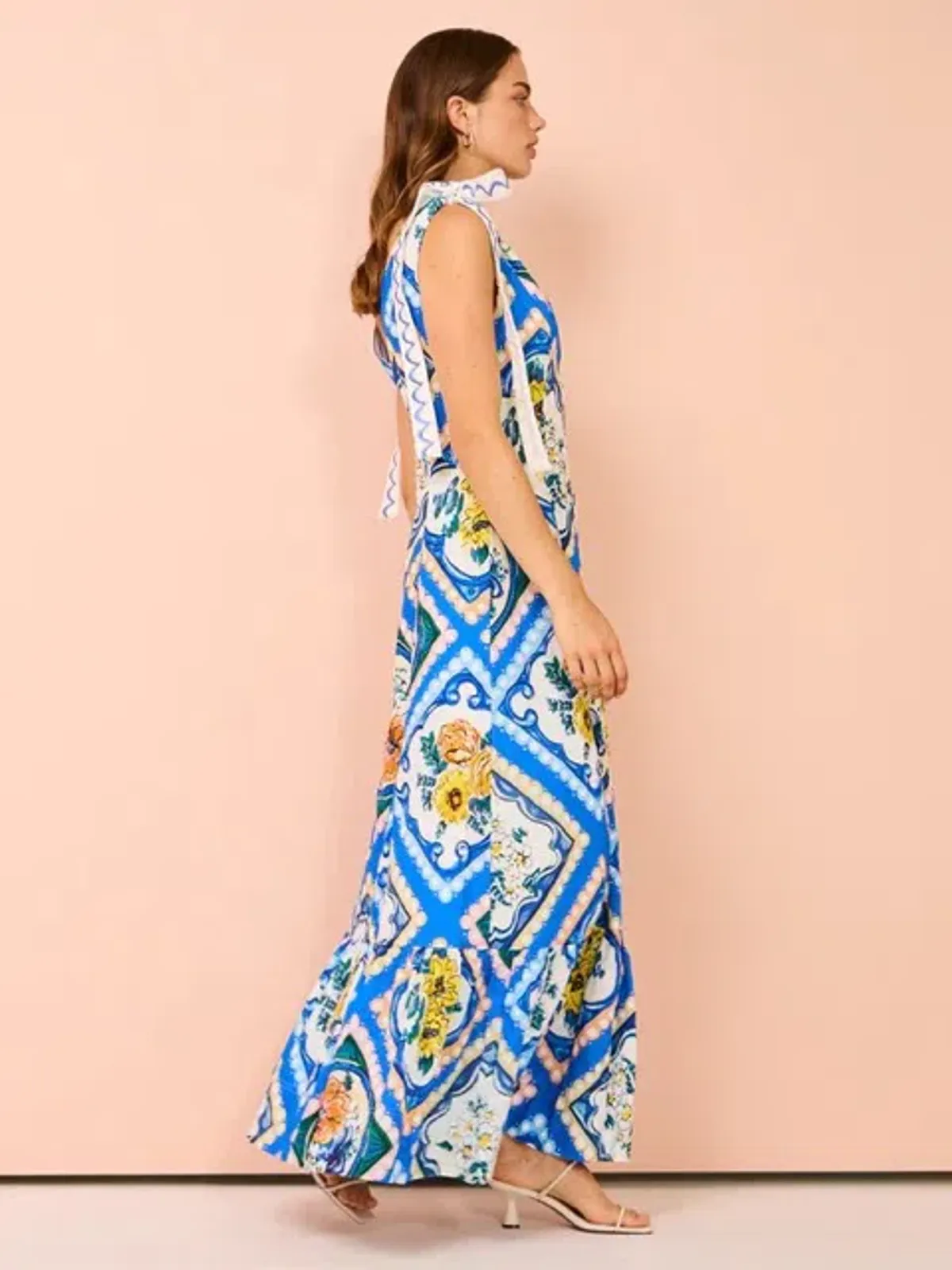 By Nicola - Adoncia Tie Shoulder Maxi Dress In Azure Floral - Size 12 - Image 4