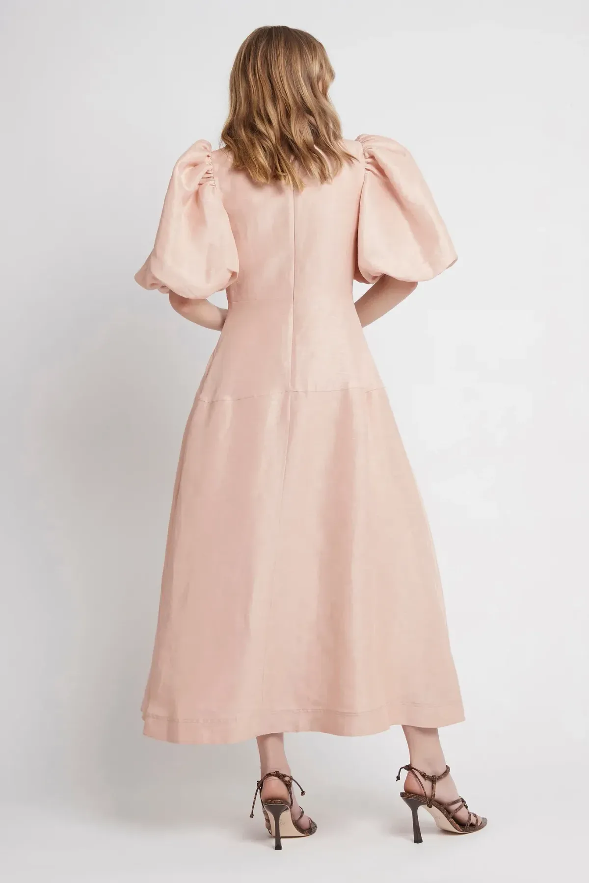 Aje Dusk Knot Puff Sleeve Midi Dress Blush Size 8 - Image 3