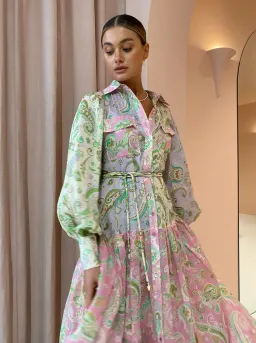 Alemais - Marta Patchwork Shirt Dress Print - Size 12 for rent on The Volte - image 1