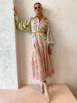 Alemais - Marta Patchwork Shirt Dress Print - Size 12 for rent on The Volte - image 2
