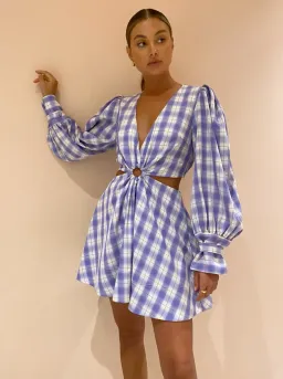By Nicola Chevron Mini Dress in Grape Plaid Print Size 8 for rent on The Volte - image 3