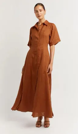 DISSH Darby Linen Shirt Midi Dress Spice Size 10 for rent on The Volte - image 1