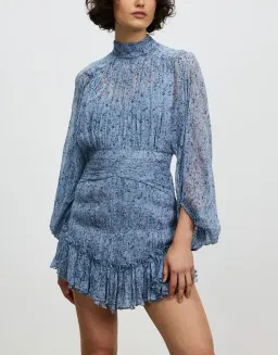 Shona Joy Harmony High Neck Ruched Mini Dress Blue Size 10 for rent on The Volte - image 2