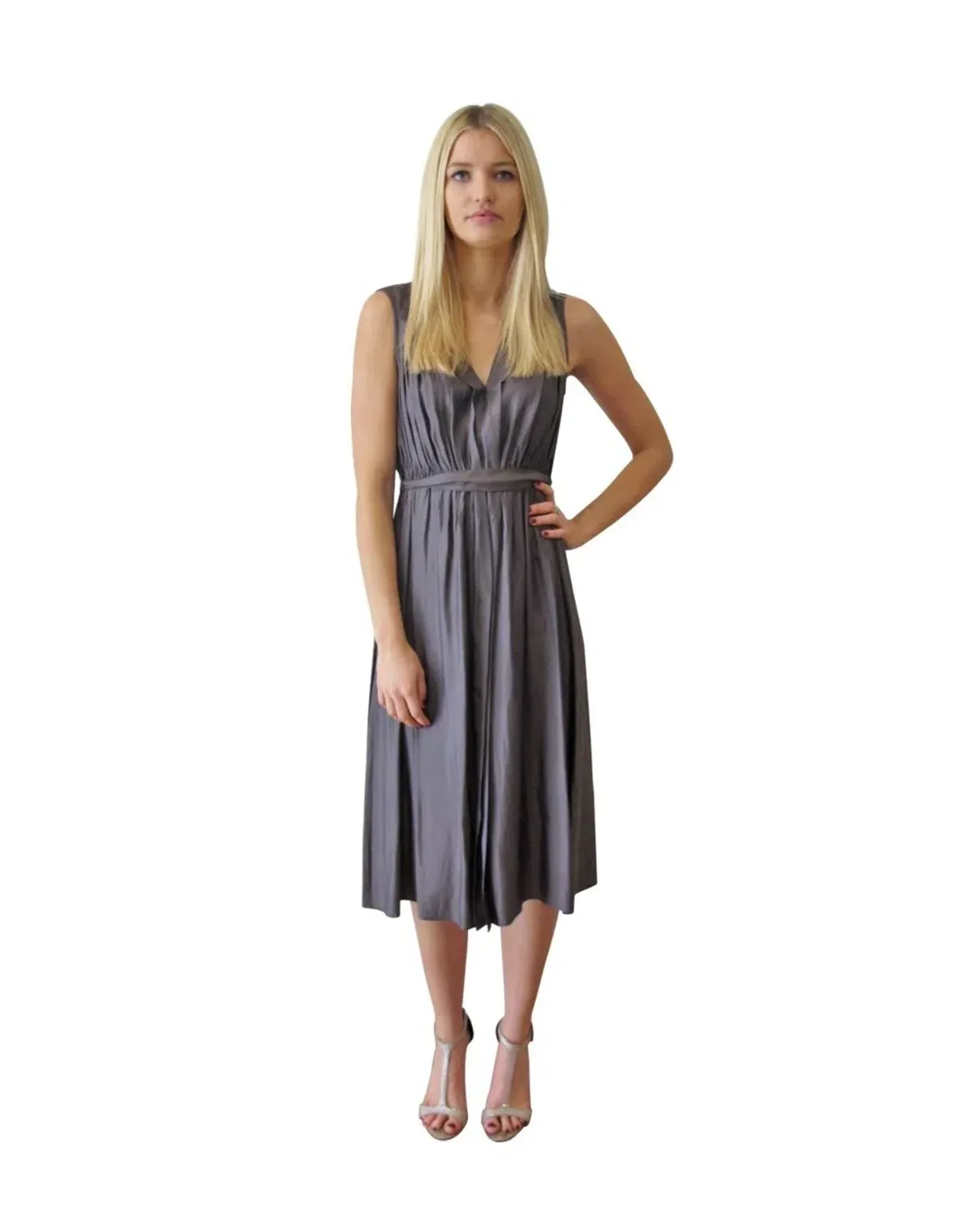 Scanlan Theodore V Neck Dress Grey Size 8 - Image 1