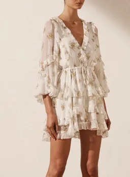 Shona Joy Julieta Balloon Sleeve Frill Mini Dress Print Size 8  for rent on The Volte - image 2