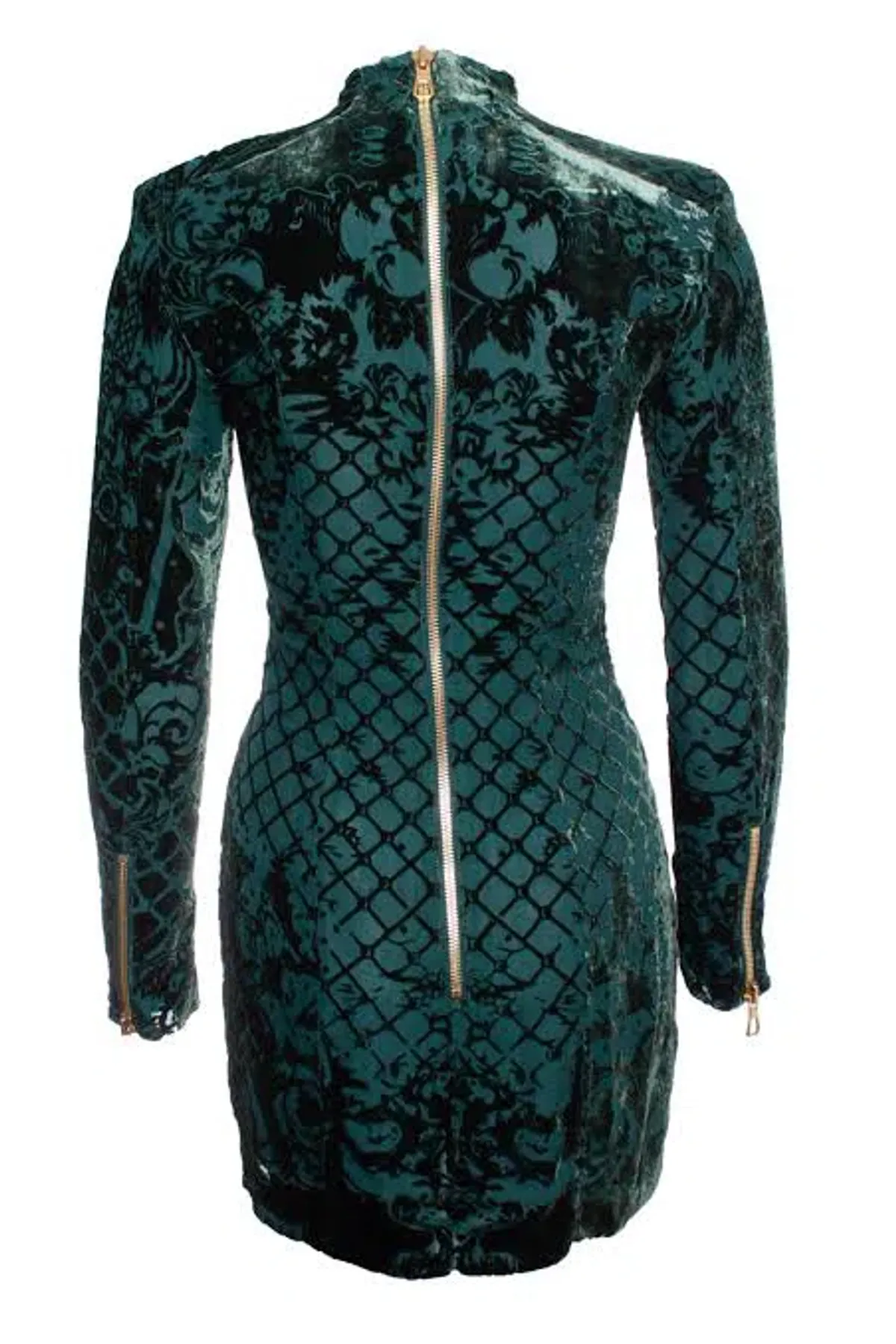 Balmain x H&M Velvet Mini Dress Green Size 8 - Image 3