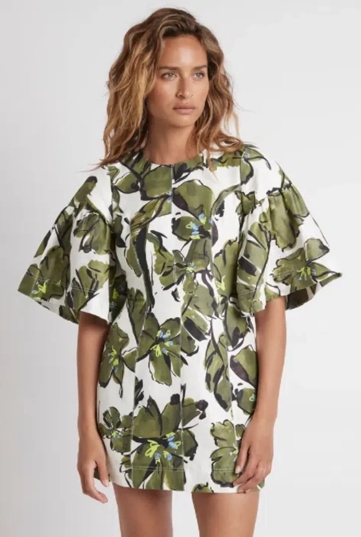 Aje Oasis Olive Leaf Cut Out Mini Dress Floral Size 4 - Image 2