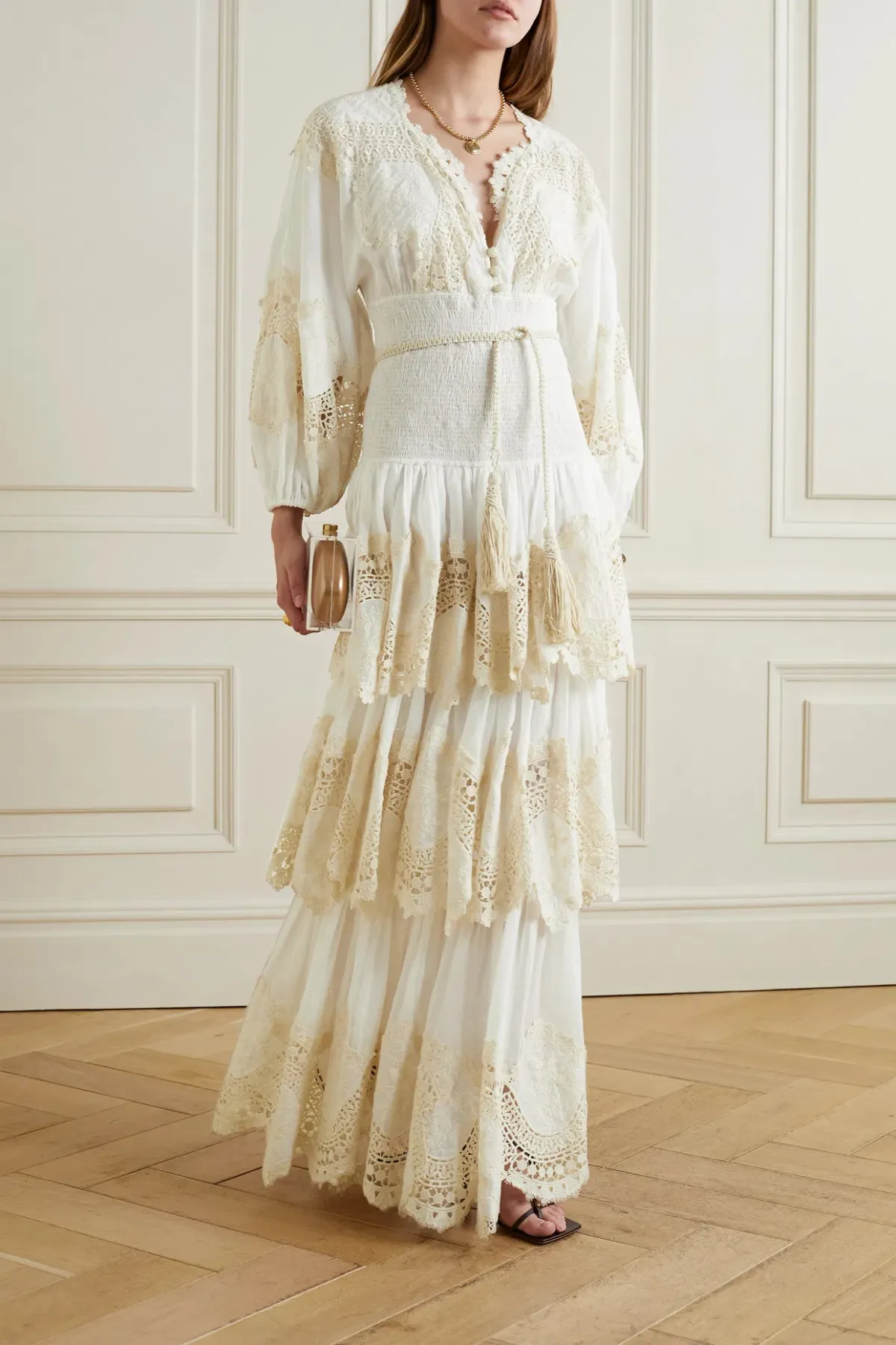 Zimmermann Pattie Embroidered Tiered Midi Dress Ivory Size 1 / Au 10 - Image 1