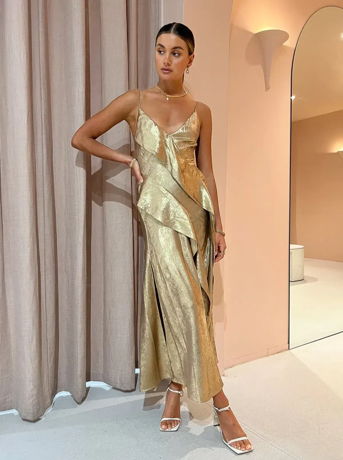 Acler Queensbridge Dress Gold Size 8 - Image 4