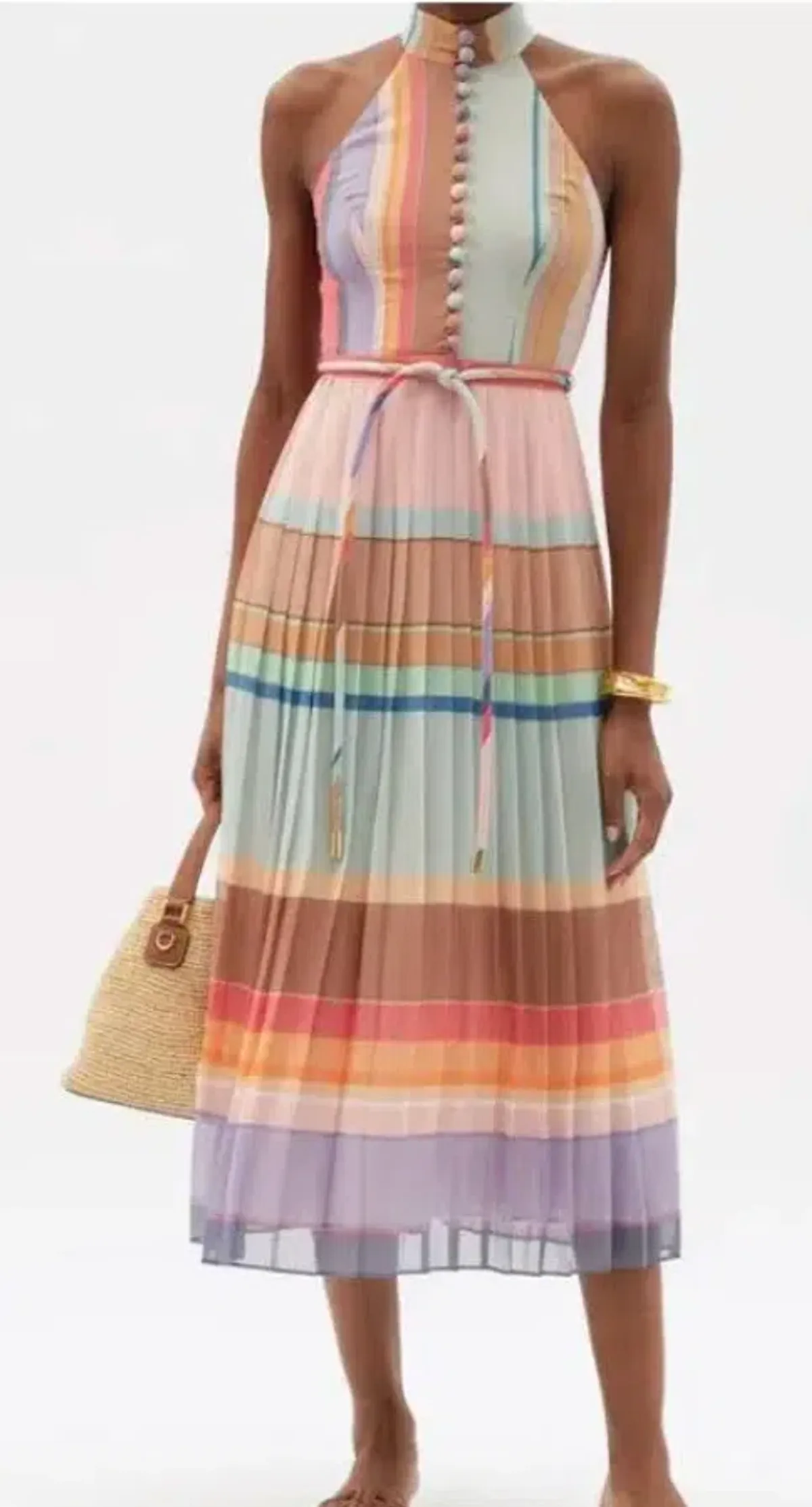 Zimmermann Pleated Picnic Dress Rainbow Stripe Size 1 / Au 10 - Image 4