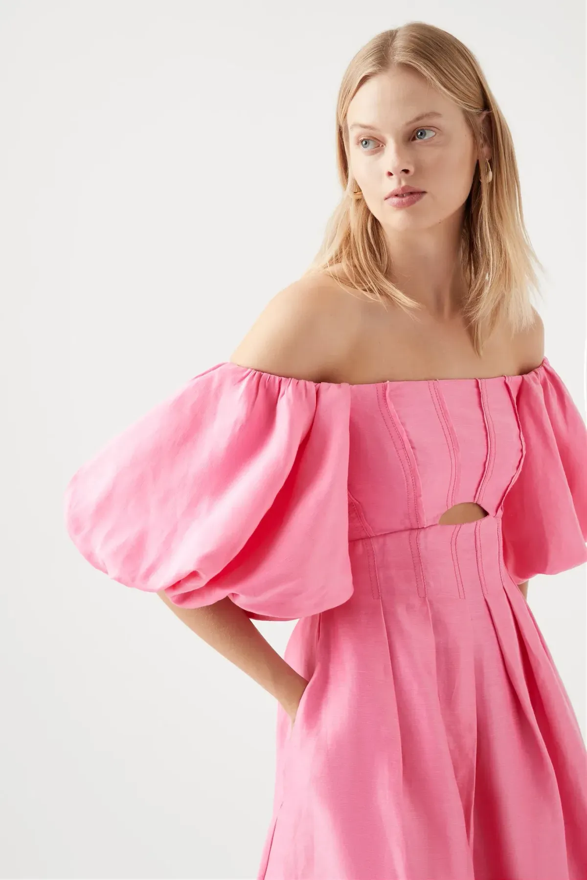 Aje Eugenie Off Shoulder Midi Dress Pink Size 10 - Image 3