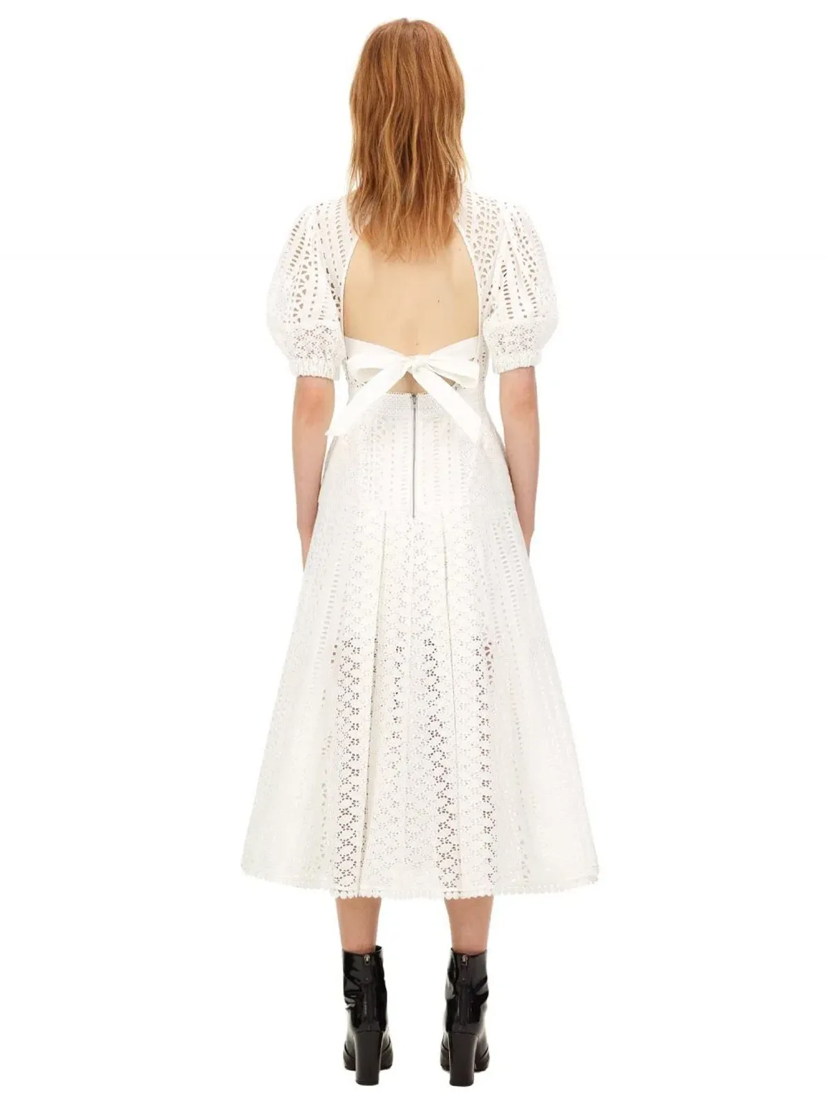Self Portrait White Cotton Broderie Dress White Size 8  - Image 3