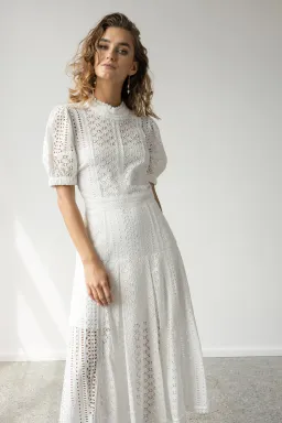 Self Portrait White Cotton Broderie Dress White Size 8  for rent on The Volte - image 5