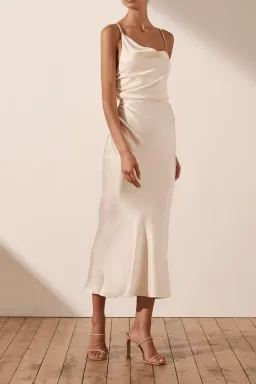 Shona Joy La Lune Asymmetrical Bias Cowl Midi Dress Cream Size 8  for rent on The Volte - image 2
