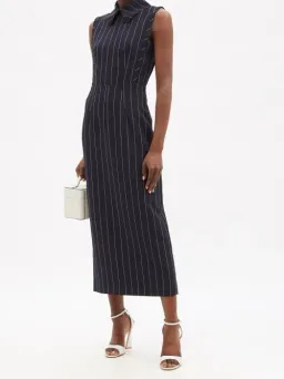 Emilia Wickstead Miles Pinstriped Crepe Midi Dress Navy/White Size 16 for rent on The Volte - image 1
