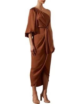 Shona Joy Luxe Tie Front One Shoulder Cocktail Dress Mocha Size 10 for rent on The Volte - image 2