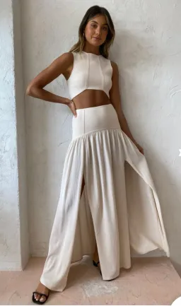 Bec and Bridge Amalia Knit Crop Top & Maxi Skirt Set in Cream Size 8 for rent on The Volte - image 3