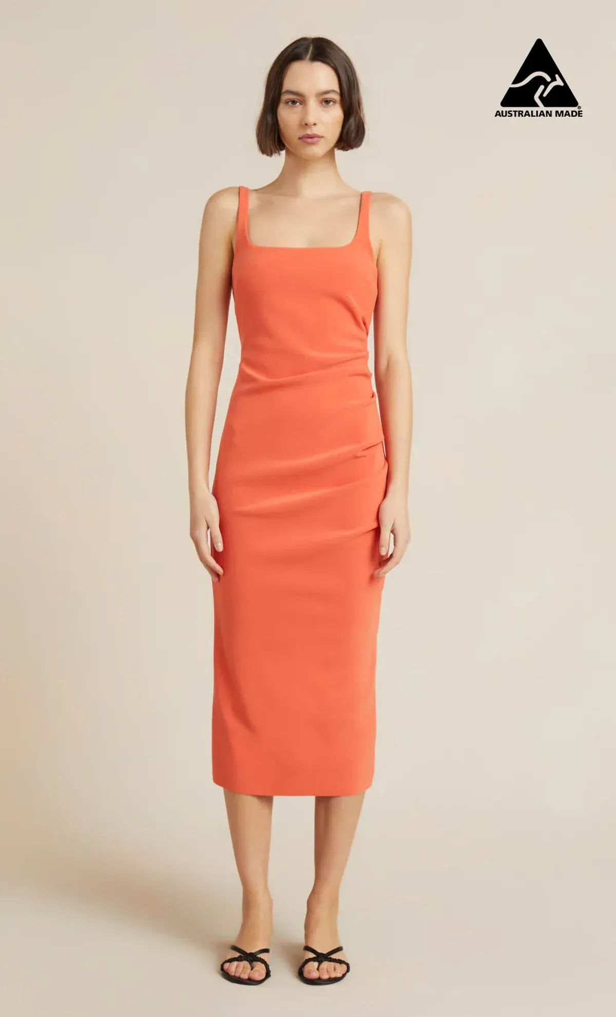Bec & Bridge Karina Tuck Midi Dress in Fire Orange Size 14 - Image 1