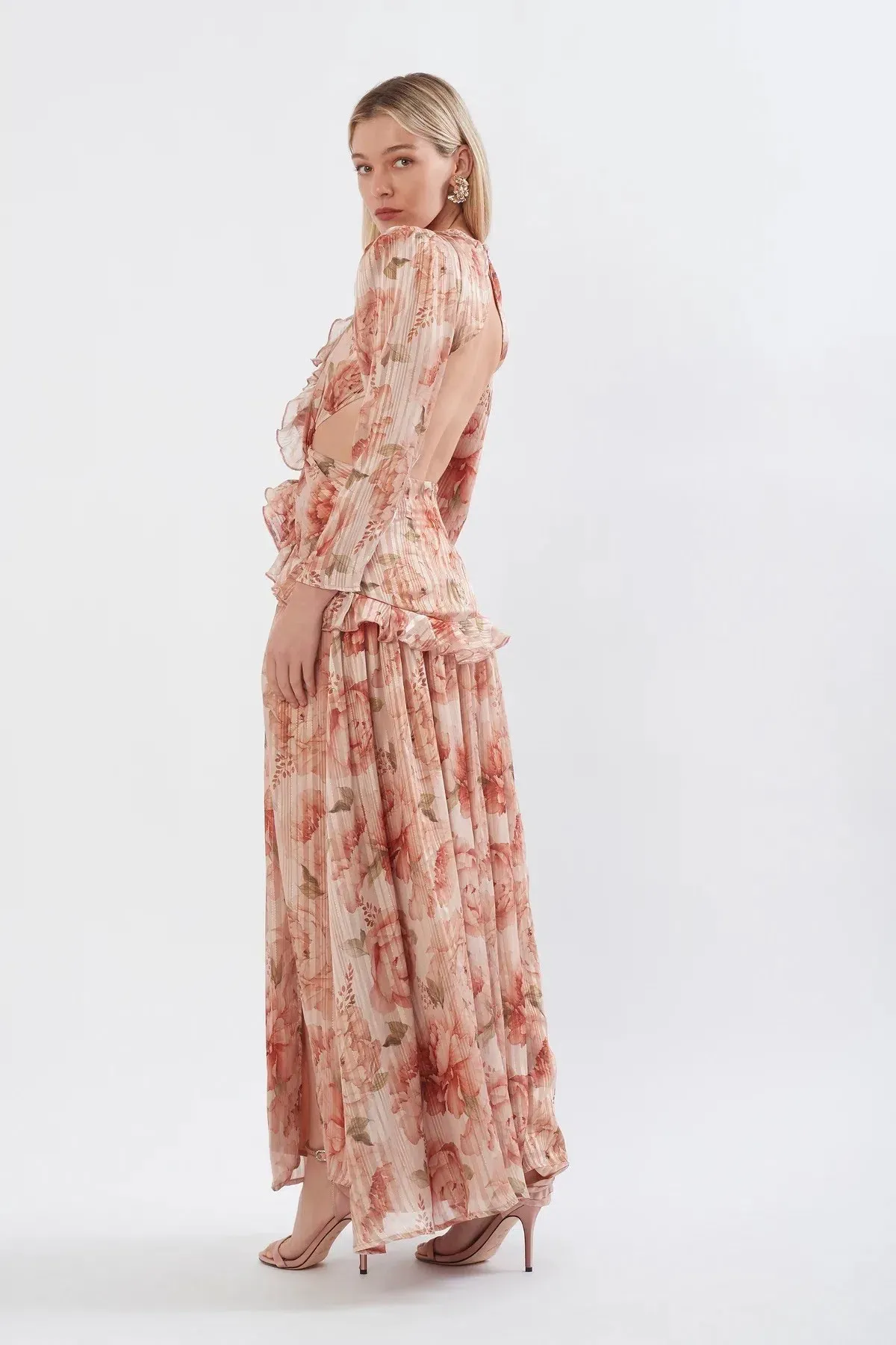 Sonya Moda Ruffle Cutout Maxi Spiced Peonies Print Size 12 - Image 2