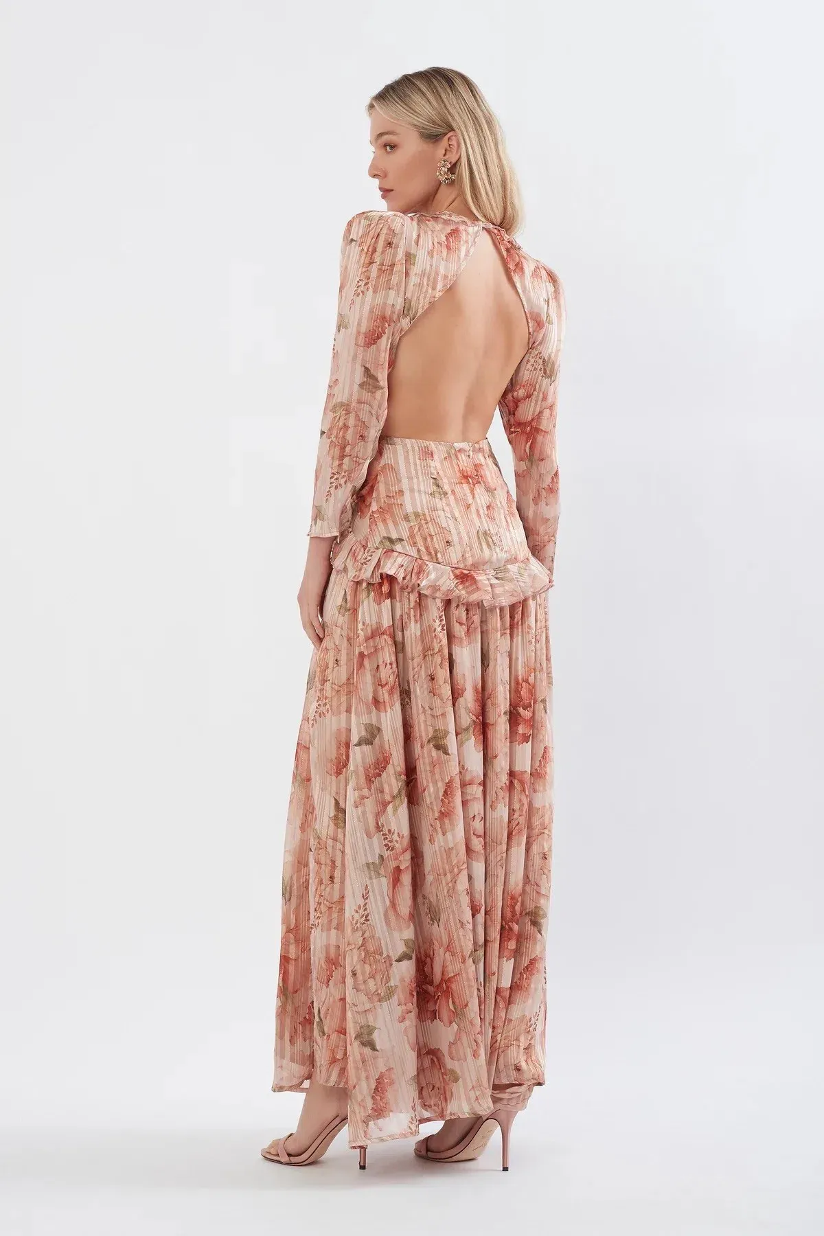 Sonya Moda Ruffle Cutout Maxi Spiced Peonies Print Size 14 - Image 4