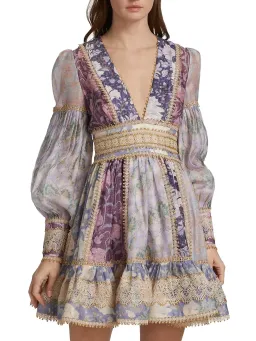 Zimmermann Celestial Lace Panelled Mini Dress Purple Floral Size 1 / Au 10 for rent on The Volte - image 3