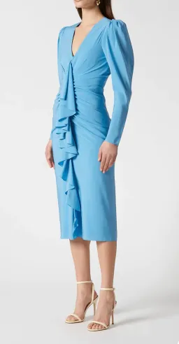 Scanlan Theodore Silk Drape Sleeve Dress Blue Size 8 for rent on The Volte - image 2