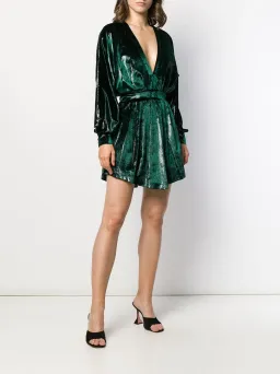 Balmain Metallic Velvet Flared Dress Green Size 38  for rent on The Volte - image 2