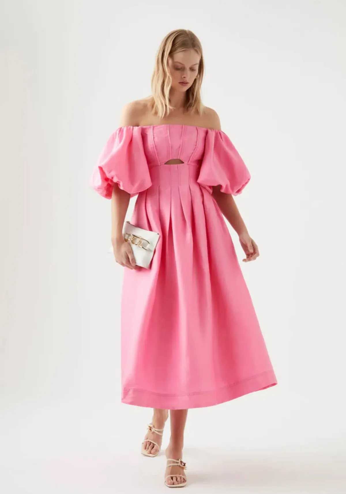 AJE Eugenie Off Shoulder Midi Dress French Rose Pink Size 8 - Image 1