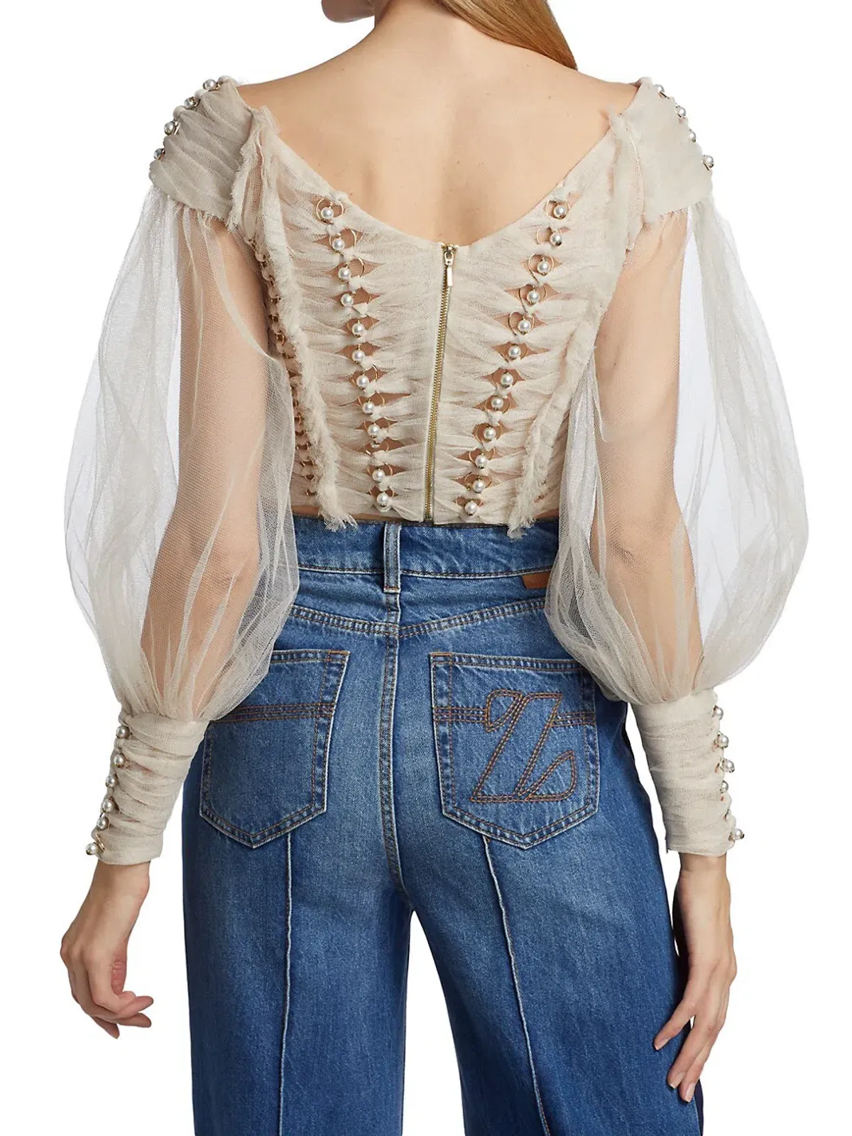 Zimmermann Rhythmic Chain Pearl Bodice Milk Size 0/Au 8 - Image 3