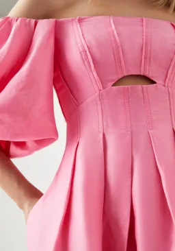 Aje Eugenie Off Shoulder Midi Dress Pink Size 10 for rent on The Volte - image 2