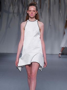 'Watson x Watson' White Baroque Textured Fabric with Black Trim Dress Size 8 for rent on The Volte - image 1